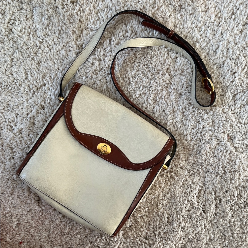 Vintage Bally Cream and Brown Leather Shoulder Bag